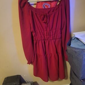 Elegant Red Long Sleeve Dress